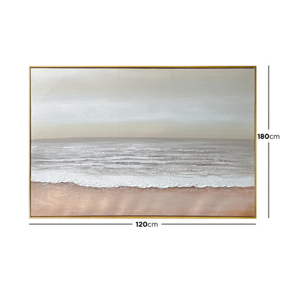 Dimensions of Sable Textured Coastal Canvas Wall Art: 120x180cm, depicting its large rectangular size, designed to create a bold coastal statement on spacious walls.