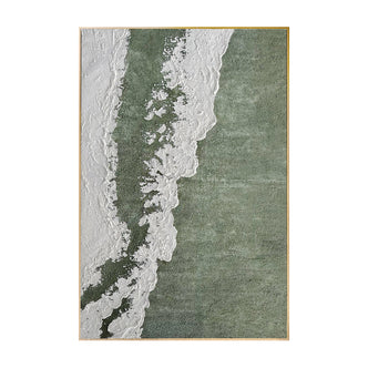 Front view of Serene Modern Abstract Textured Canvas, featuring an organic design with soft green tones, textured white accents, and a distinct 3D texture.
