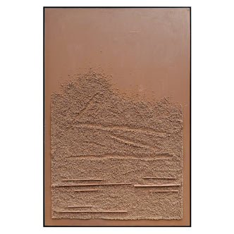 Front view of Sol Textured Framed Canvas, a striking abstract art piece with a brown, sand-like texture reminiscent of Mocha Mousse and earthy tones.