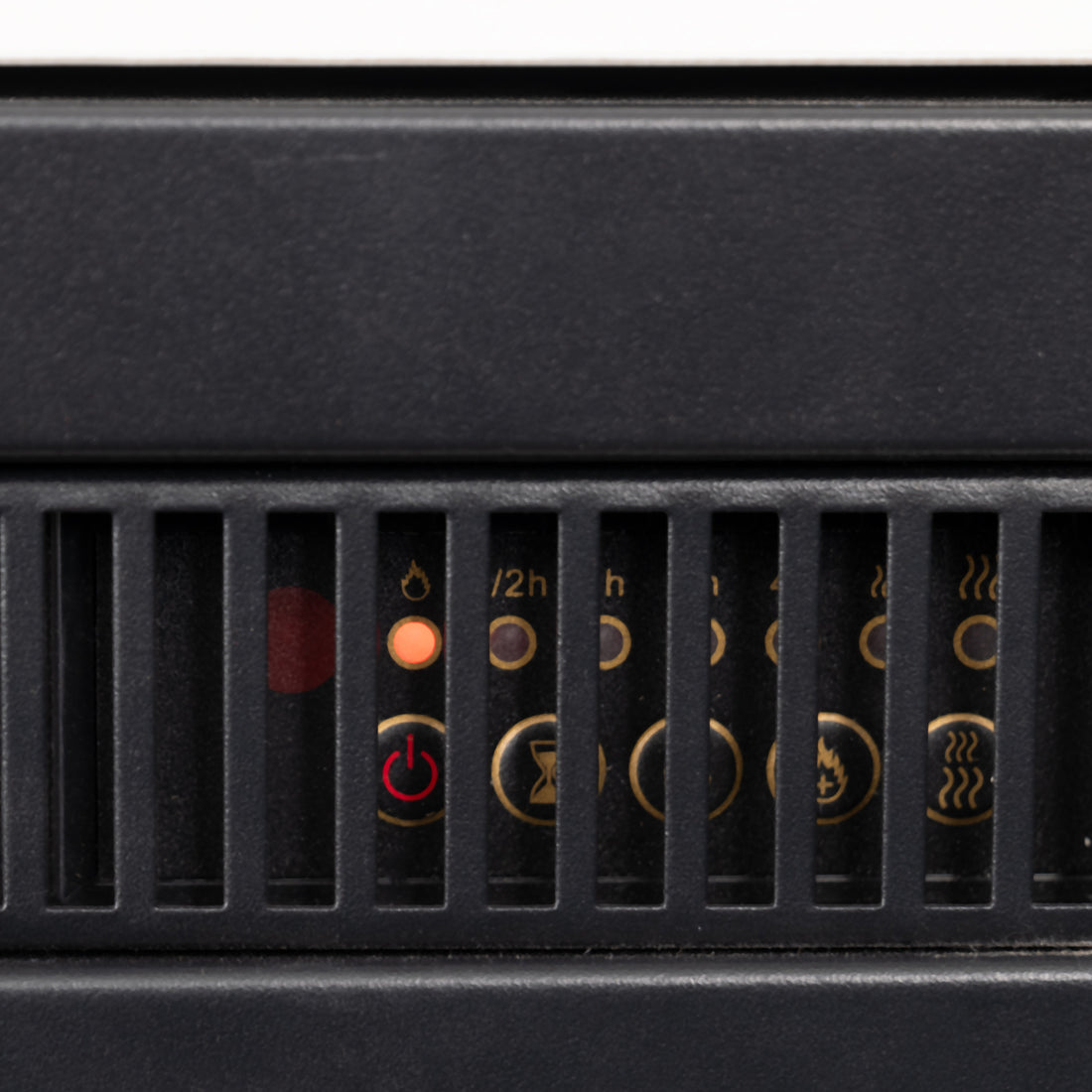 Close-up of  Awaba Electric Fireplace 1950W with LED Flame and Timer - Black Marble showing timer and flame brightness settings for user convenience.
