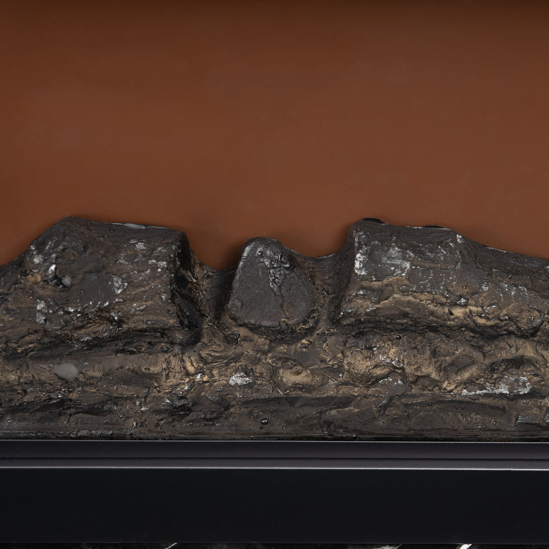 Close-up decorative logs of Awaba Electric Fireplace 1950W with LED Flame and Timer - White Marble