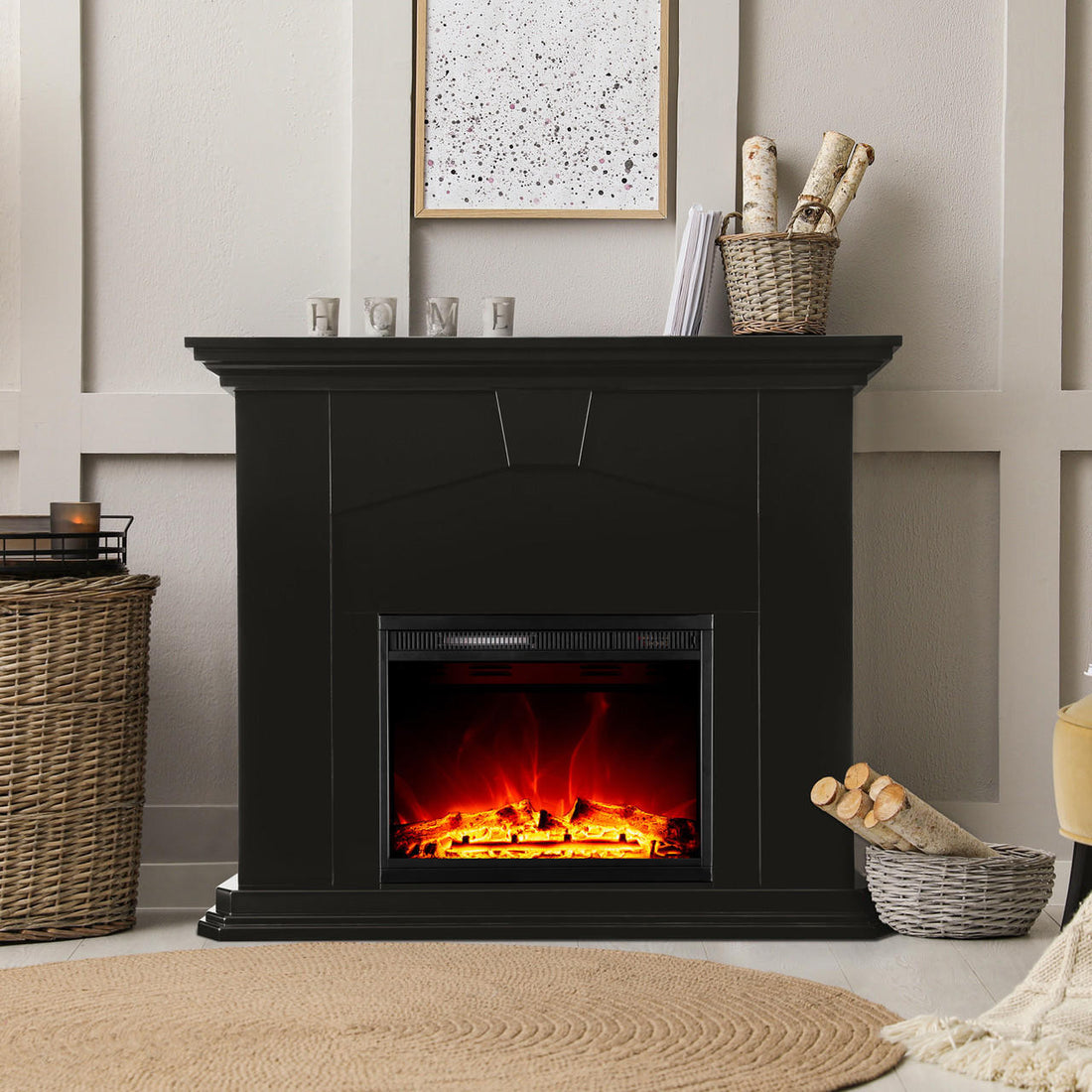 Vermont Free Standing 1600W Electric Fireplace Heater - Black - Lifestyle