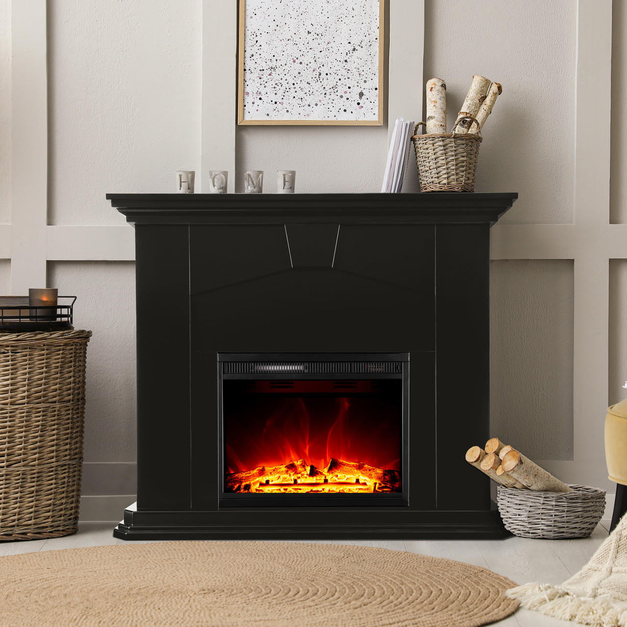 Vermont Free Standing 1600W Electric Fireplace Heater - Black - Lifestyle