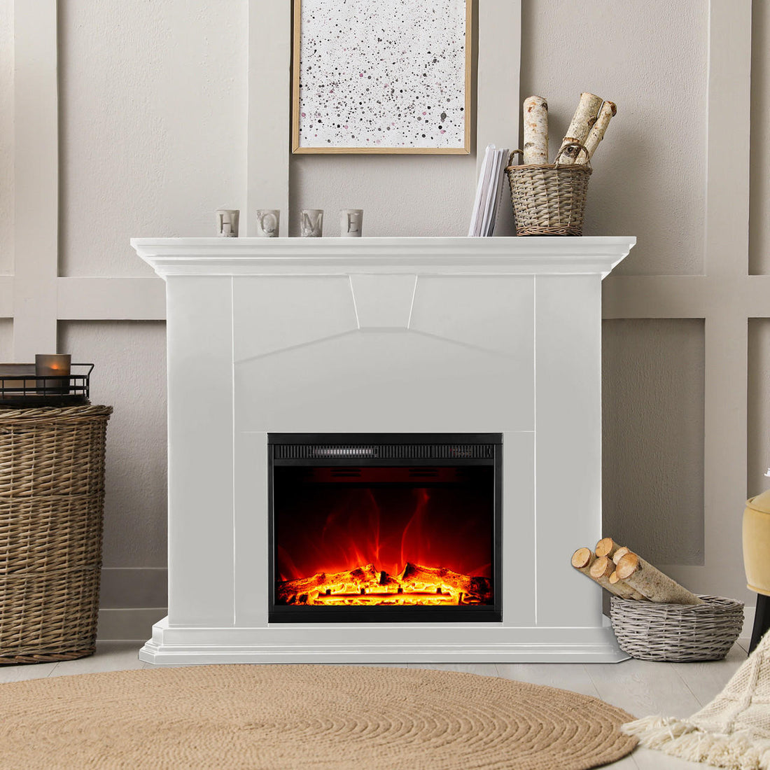 Vermont Free Standing 1600W Electric Fireplace Heater - White - Lifestyle