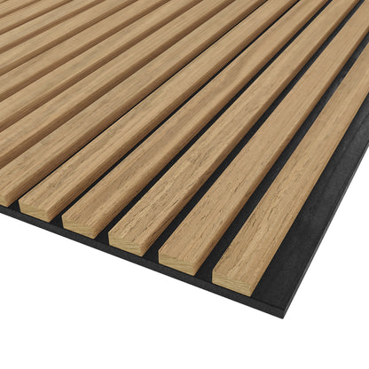 Close-up of Agoran 240cm Acoustic Wood Slat Wall Panel Natural showing detailed wood grain and slat design, highlighting its modern aesthetic and noise-reducing capabilities for versatile installation in various spaces.