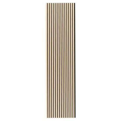 Close-up of the Agoran 240cm Acoustic Wood Slat Wall Panel - Set of 2 Oak, highlighting the sleek, linear wood slats that create a modern aesthetic, emphasizing its acoustic functionality.