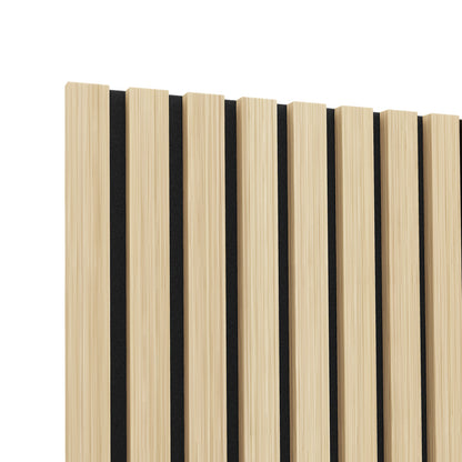 Agoran 240cm Acoustic Wood Slat Wall Panel - Set of 2 Oak, featuring elegant wooden slats with a sleek, rectangular design, ideal for enhancing room aesthetics and reducing noise.