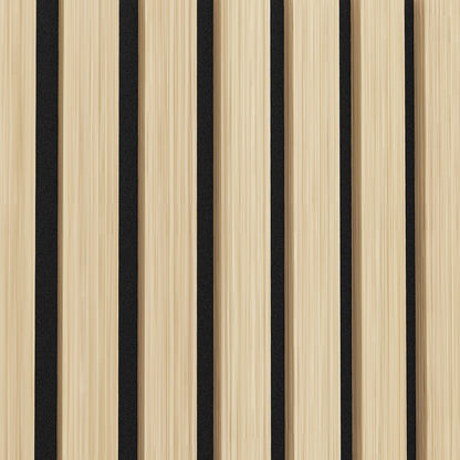 Agoran 240cm Acoustic Wood Slat Wall Panel - Set of 2 Oak features close-up wood slat details, emphasizing its durable construction and stylish acoustic design, ideal for enhancing modern interiors.
