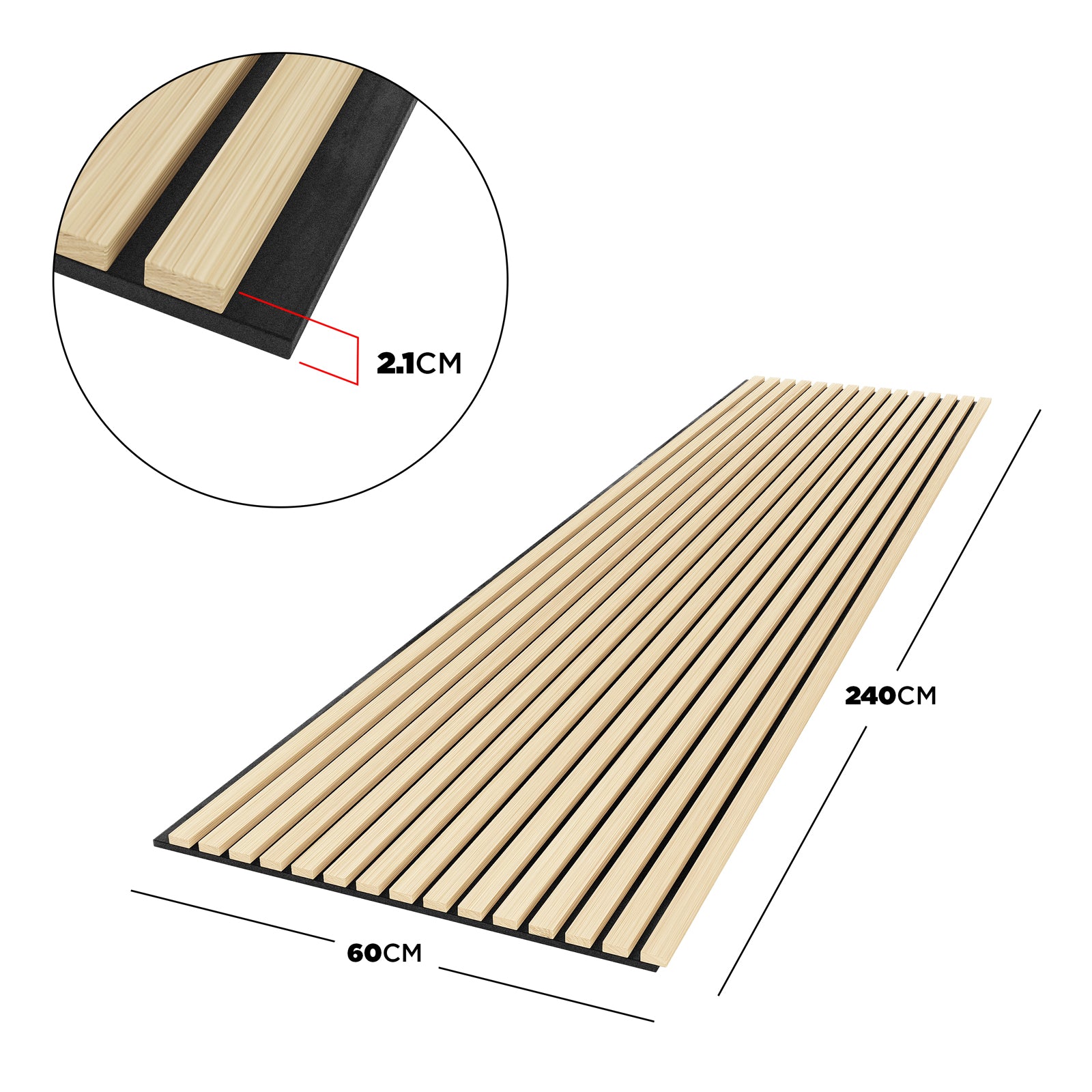Agoran 240cm Acoustic Wood Slat Wall Panel - Set of 2 Oak, featuring close-up of slatted wood design, showcasing the texture and craftsmanship ideal for enhancing modern interiors with sound-reducing elegance.