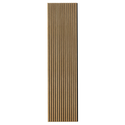 Agoran 270cm Acoustic Wood Slat Wall Panel Natural, showcasing a close-up of its textured wood surface, highlighting the sleek, rectangular slats designed for noise reduction and modern aesthetic appeal.