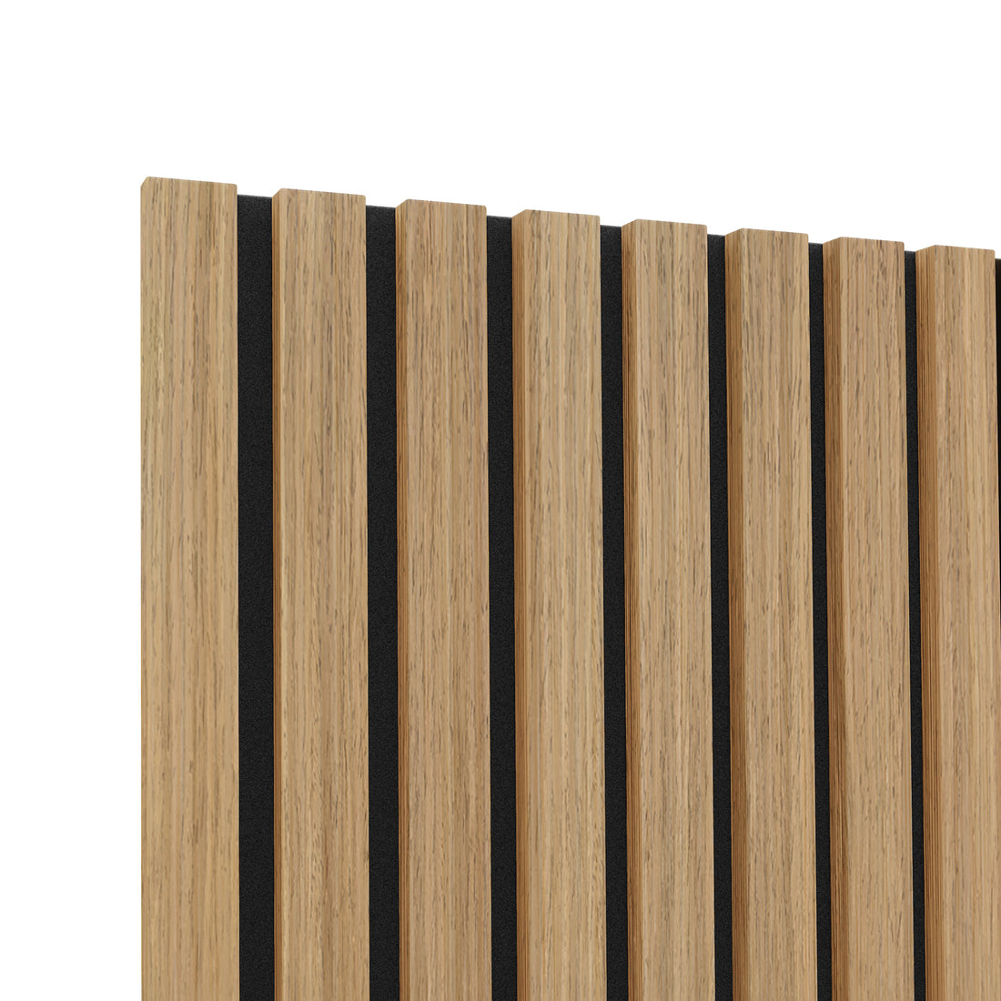 Agoran 270cm Acoustic Wood Slat Wall Panel Natural, featuring close-up details of its elegant wood texture and precise slat spacing, designed for aesthetic appeal and noise reduction in home or office settings.