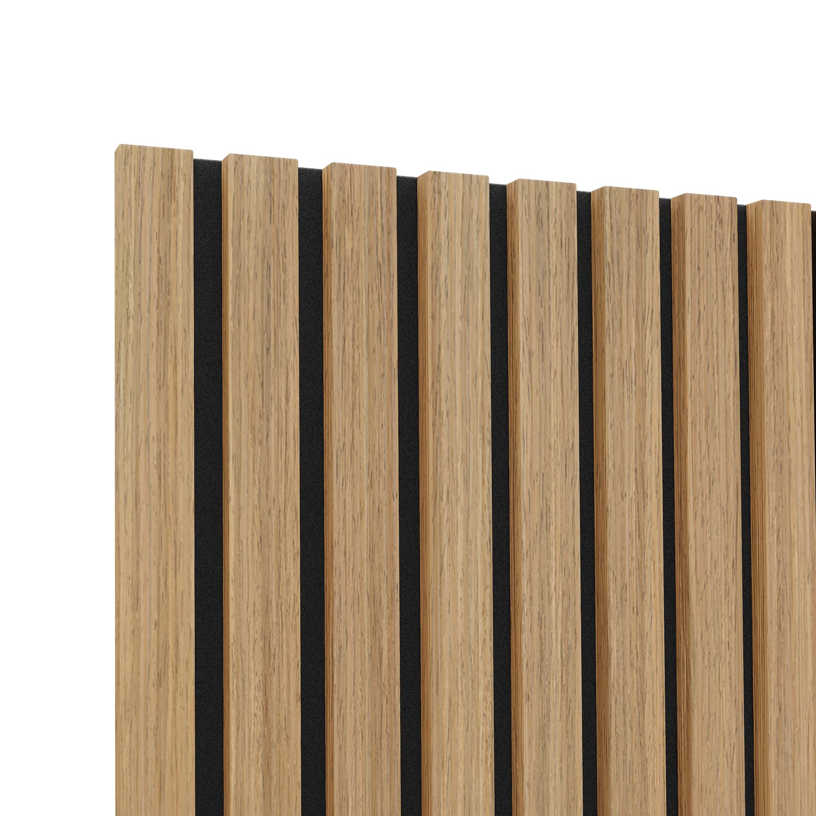 Agoran 270cm Acoustic Wood Slat Wall Panel Natural, featuring close-up details of its elegant wood texture and precise slat spacing, designed for aesthetic appeal and noise reduction in home or office settings.