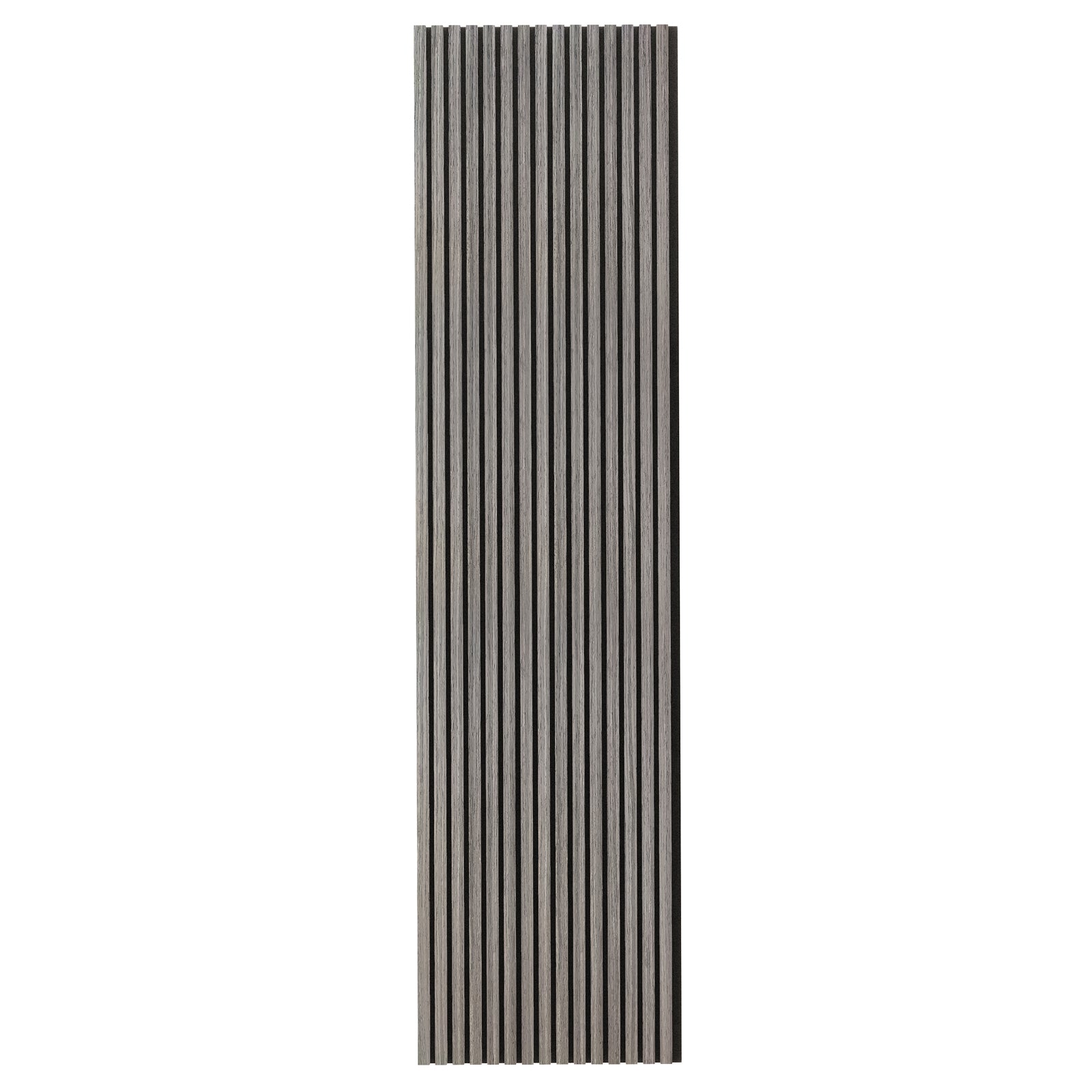 Close-up of the Agoran 270cm Acoustic Wood Slat Wall Panel Set of 2 Grey Oak, featuring sleek wood slats and a modern design, ideal for enhancing style and reducing noise in interiors.