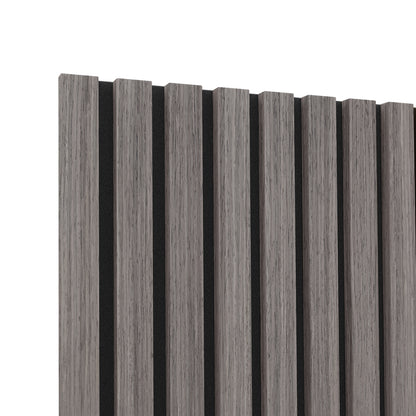 Close-up of the Agoran 270cm Acoustic Wood Slat Wall Panel - Set of 2, showcasing the detailed wood grain and sleek slat design, ideal for enhancing style and acoustics in spaces.