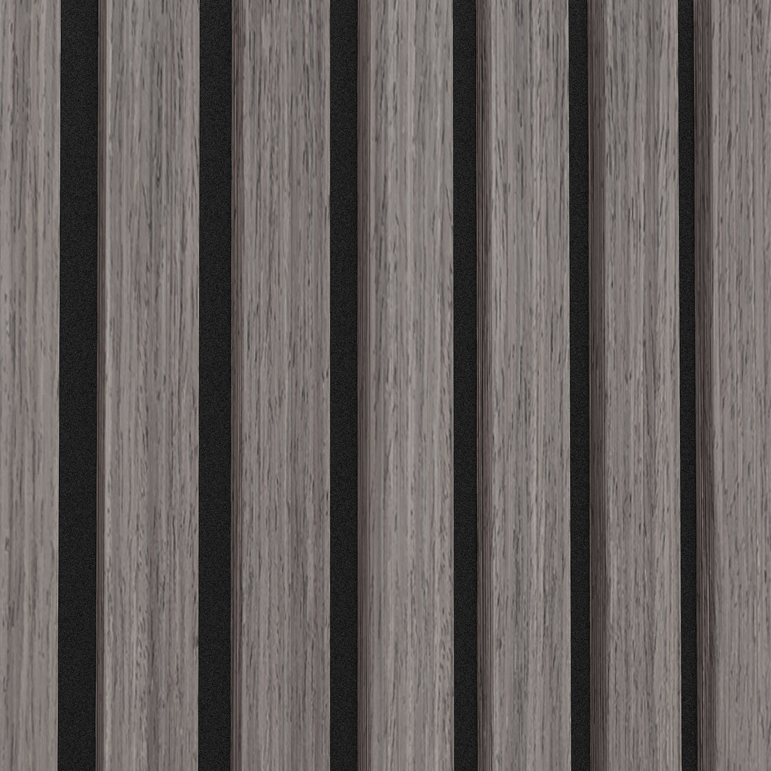 Close-up of Agoran 270cm Acoustic Wood Slat Wall Panel, Set of 2 Grey Oak, highlighting its parallel wood slat design. Perfect for enhancing interiors with sound reduction and modern style.