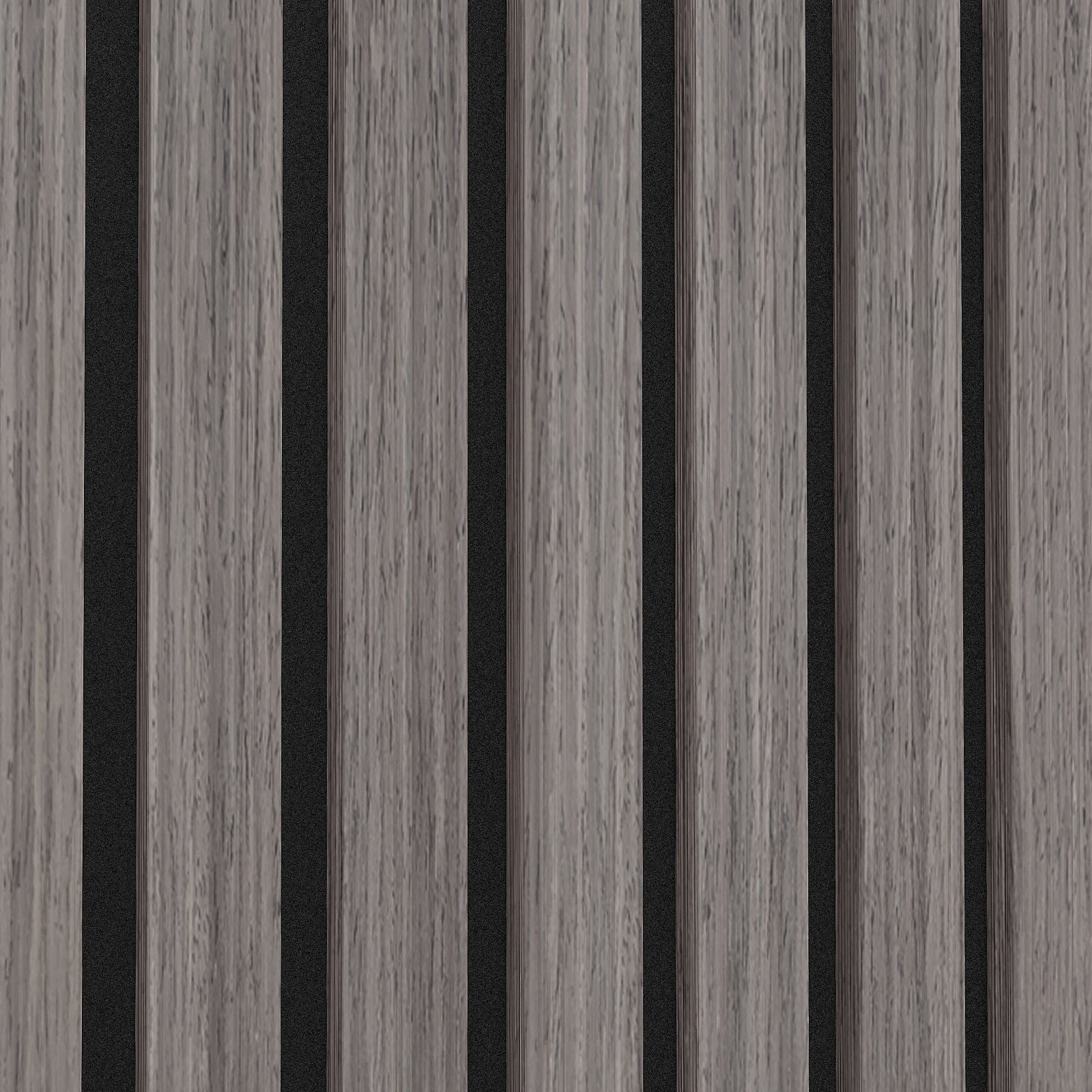 Close-up of Agoran 270cm Acoustic Wood Slat Wall Panel, Set of 2 Grey Oak, highlighting its parallel wood slat design. Perfect for enhancing interiors with sound reduction and modern style.