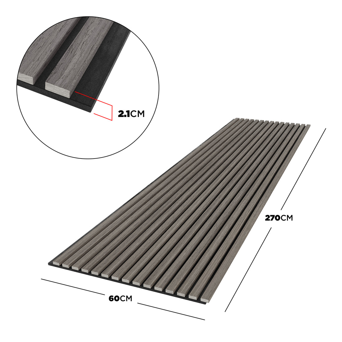 Close-up of Agoran 270cm Acoustic Wood Slat Wall Panel - Set of 2, showcasing the detailed wood grain and slat design, emphasizing its modern aesthetic and acoustic functionality in a home or office setting.