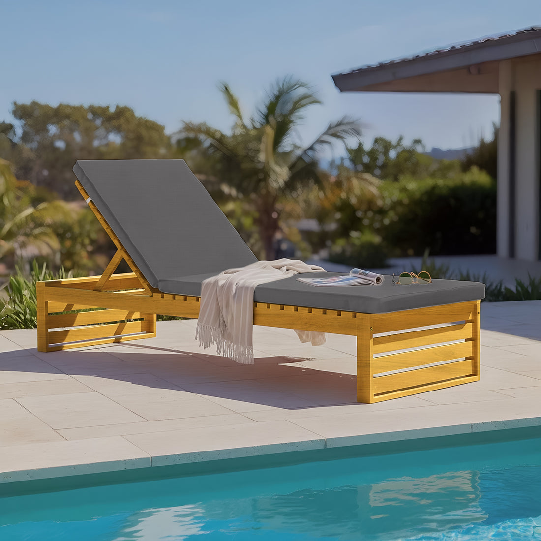 Alabat Acacia Wood Outdoor Sun Lounger with Cushion in Grey