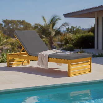 Alabat Acacia Wood Outdoor Sun Lounger with Cushion in Grey