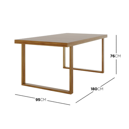Albian 7 Seater Solid Timber Outdoor Dining Set Beige, featuring a spacious wooden table crafted from durable acacia wood, ideal for outdoor gatherings with modern rope accents and comfortable removable cushions.