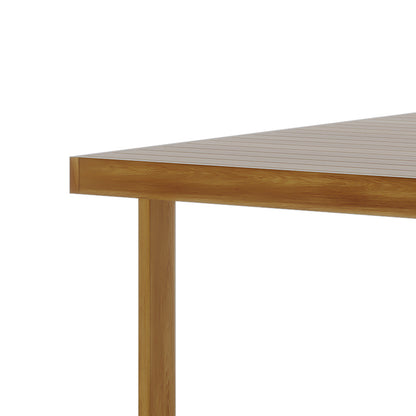 Close-up of the Albian 7 Seater Solid Timber Outdoor Dining Set, showcasing the durable acacia wood table surface and modern design elements like UV-resistant woven rope accents, perfect for outdoor gatherings.