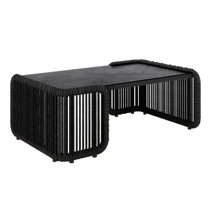 Avon 5-Seater Premium Aluminium Rattan Outdoor Lounge Set displayed on a black table, showcasing its durable rattan weave and elegant design, ideal for transforming outdoor spaces with comfort and style.