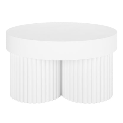 Basalt 70cm Indoor & Outdoor Concrete Coffee Table in White, featuring a robust, cylindrical design with a smooth surface, perfect for versatile indoor or outdoor use.