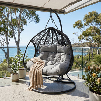 Basin 2-Seater Hanging Egg Chair with Cushion in Black