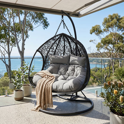 Basin 2-Seater Hanging Egg Chair with Cushion in Black
