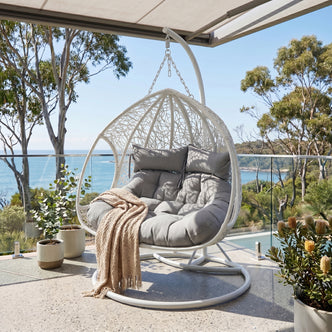 Basin 2-Seater Hanging Egg Chair with Cushion in White