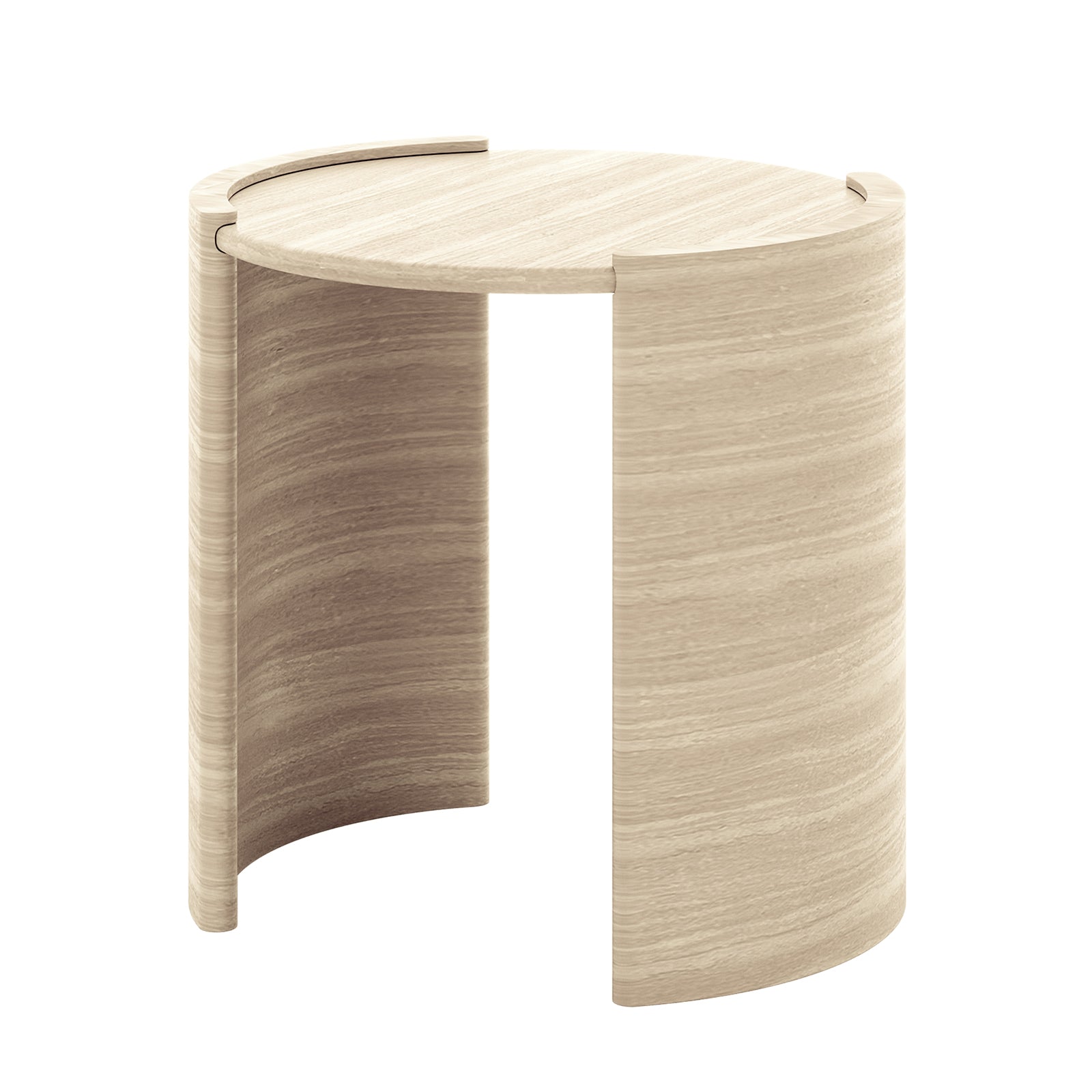 Behnaz 56cm Round Indoor/Outdoor Concrete Side Table with arched base, showcasing modern design and sturdy construction for versatile use in semi-covered spaces. Crafted from silica sand, stones, and cement.