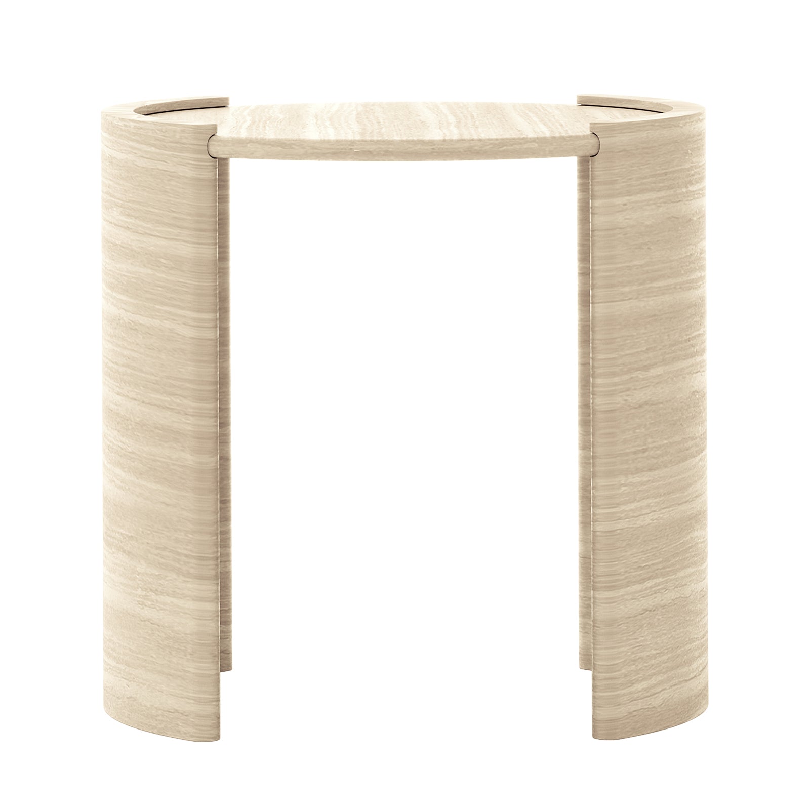 Behnaz 56cm Round Indoor/Outdoor Concrete Side Table, featuring a smooth beige surface with a modern arched base, highlighting its elegant design suitable for versatile indoor and outdoor use.