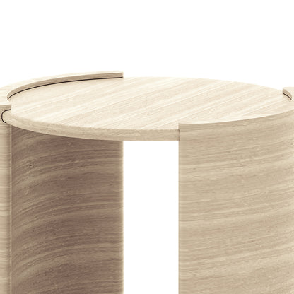 Behnaz 56cm Round Indoor/Outdoor Concrete Side Table with a curved, smooth wood-like surface, featuring a durable arched base design, ideal for versatile indoor and outdoor use.