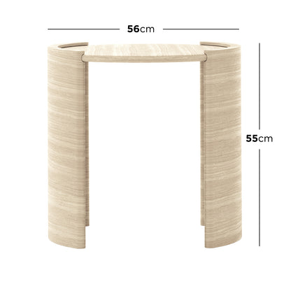 Behnaz 56cm Round Indoor/Outdoor Concrete Side Table with a sleek arched base, showcasing a modern, durable design suitable for versatile indoor and outdoor use.