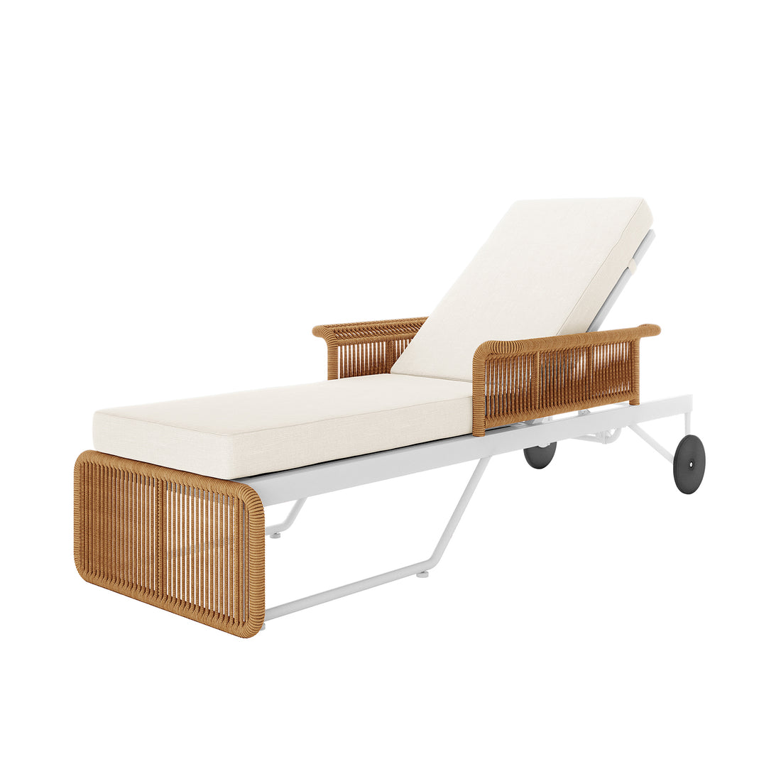 Close-up of the Boonoo Premium Aluminium Outdoor Rattan Sun Lounger showcasing its handwoven rattan texture and adjustable reclining positions, emphasizing its luxurious design and robust aluminium frame for outdoor relaxation.
