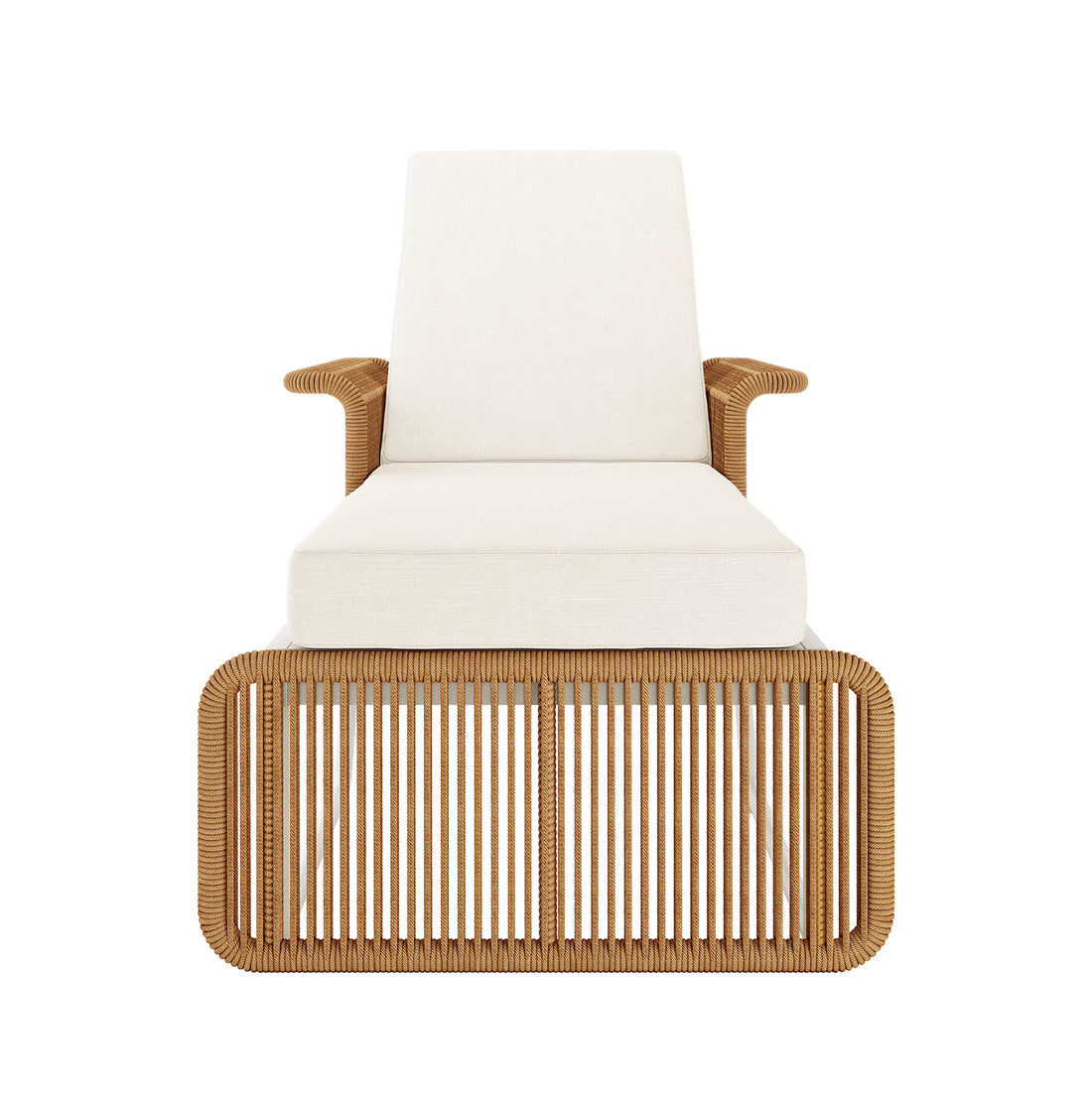 Boonoo Premium Aluminium Outdoor Rattan Sun Lounger - Cream White, featuring a sleek aluminium frame, handwoven rattan, and plush quick-dry cushions, displayed on a stylish chair for ultimate outdoor relaxation.