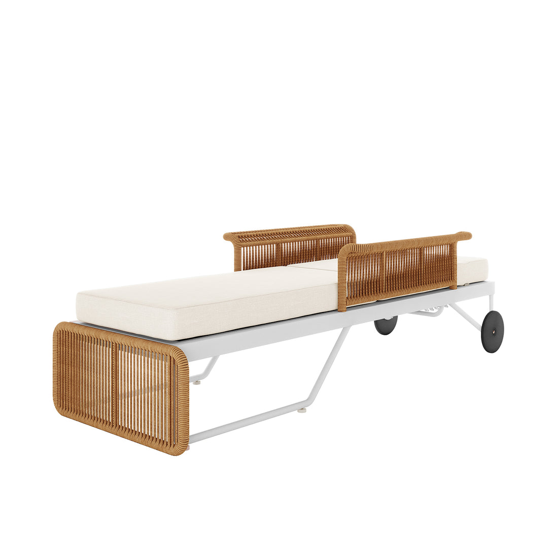 Boonoo Premium Aluminium Outdoor Rattan Sun Lounger, showcasing its adjustable reclining feature and elegant rattan design with plush cushions, perfect for outdoor relaxation and durability.