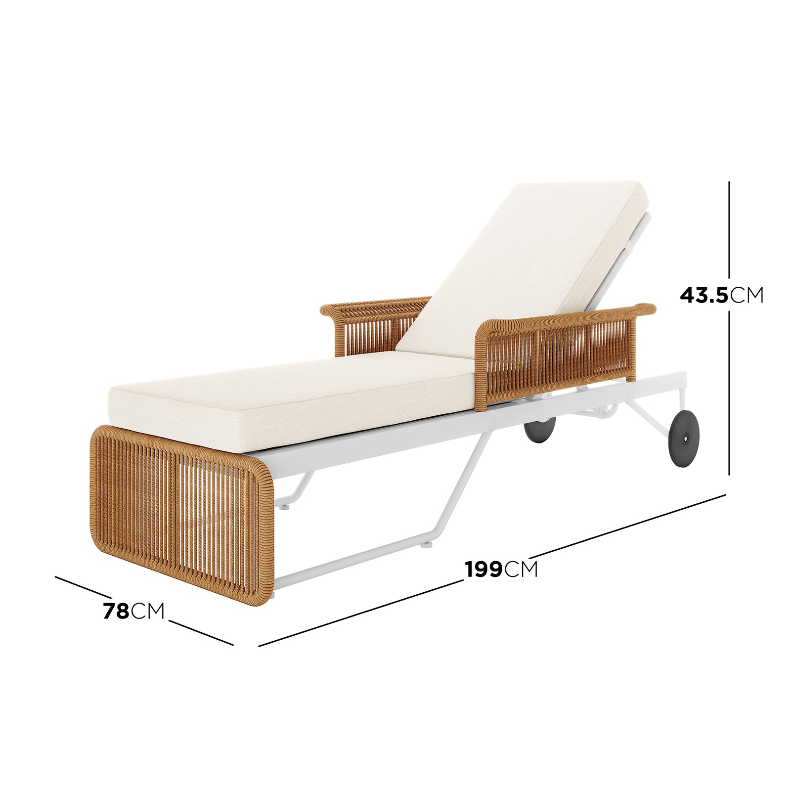 Boonoo Premium Aluminium Outdoor Rattan Sun Lounger in Cream White, featuring a sleek aluminium frame and elegant rattan detailing, highlighted by plush, adjustable cushions for ultimate outdoor relaxation.