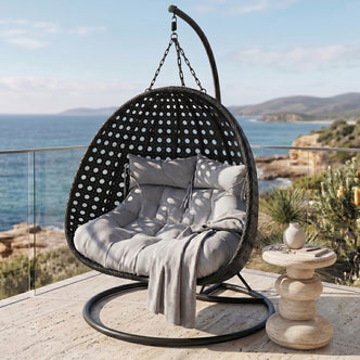 Buena 2-Seater Hanging Egg Chair with Cushion in Black