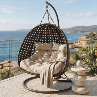 Buena 2-Seater Hanging Egg Chair with Cushion in Brown