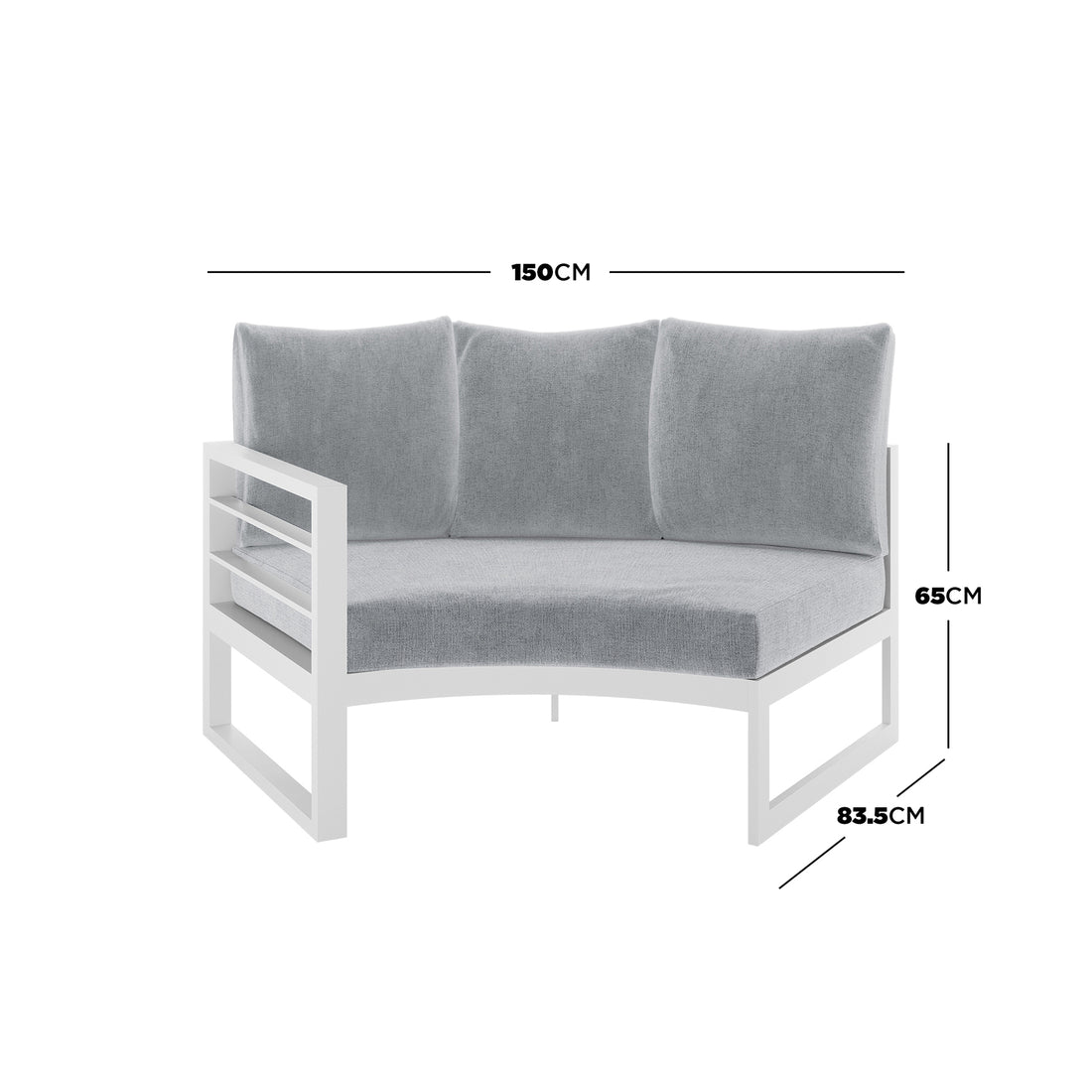 Close-up of the Callanna 5-Seater Round Modular Aluminium Outdoor Lounge Set, highlighting its intricate woven fabric cushions and sleek, arched aluminium frame, perfect for stylish outdoor relaxation.