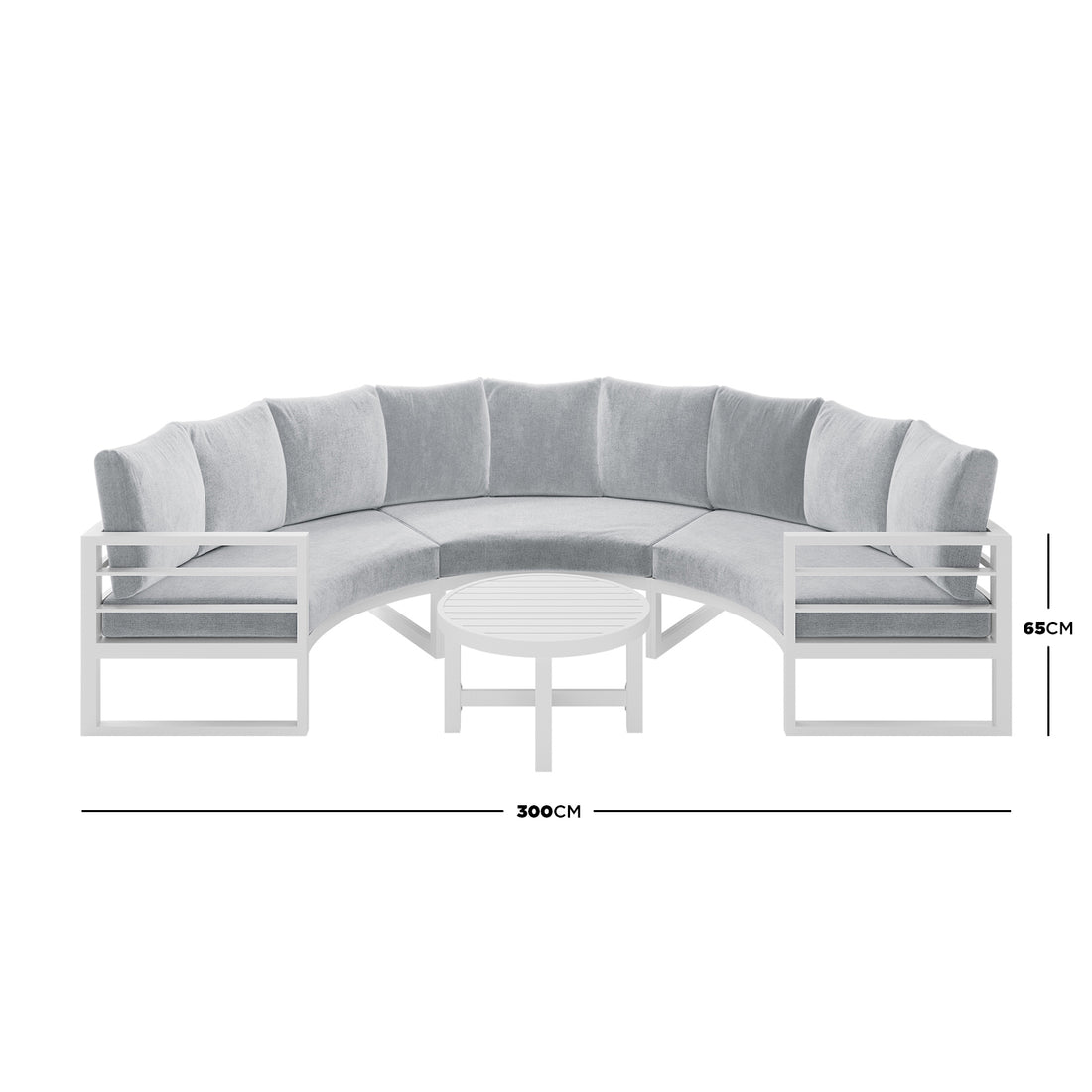 Close-up of the Callanna 5-Seater Round Modular Aluminium Outdoor Lounge Set, showcasing the plush, high-density foam cushions and sleek, modern design of the sofa, emphasizing outdoor comfort and style.