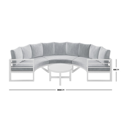 Close-up of the Callanna 5-Seater Round Modular Aluminium Outdoor Lounge Set, showcasing the plush, high-density foam cushions and sleek, modern design of the sofa, emphasizing outdoor comfort and style.