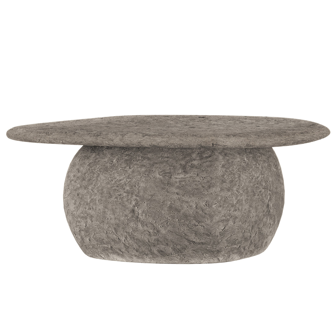 Cam Indoor & Outdoor Round Concrete Coffee Table - Stone featuring a smooth, round stone top and sturdy base, showcasing its modern farmhouse style and durable concrete texture for versatile indoor or outdoor use.