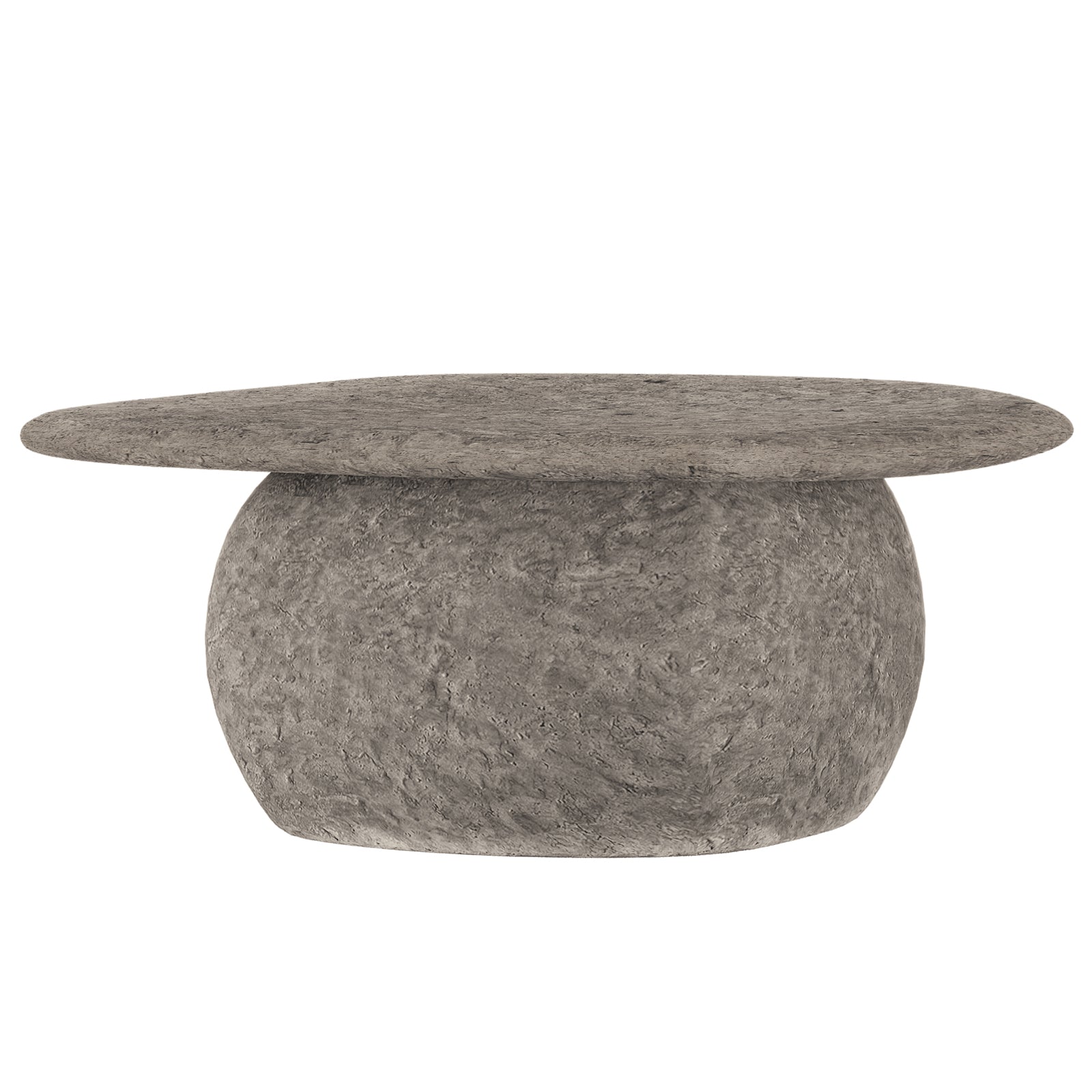 Cam Indoor & Outdoor Round Concrete Coffee Table - Stone featuring a smooth, round stone top and sturdy base, showcasing its modern farmhouse style and durable concrete texture for versatile indoor or outdoor use.
