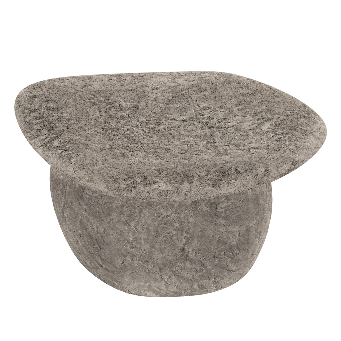 Cam Indoor & Outdoor Round Concrete Coffee Table features a smooth, organic round shape with a textured stone-like surface, showcasing its modern farmhouse aesthetic and durable concrete construction.