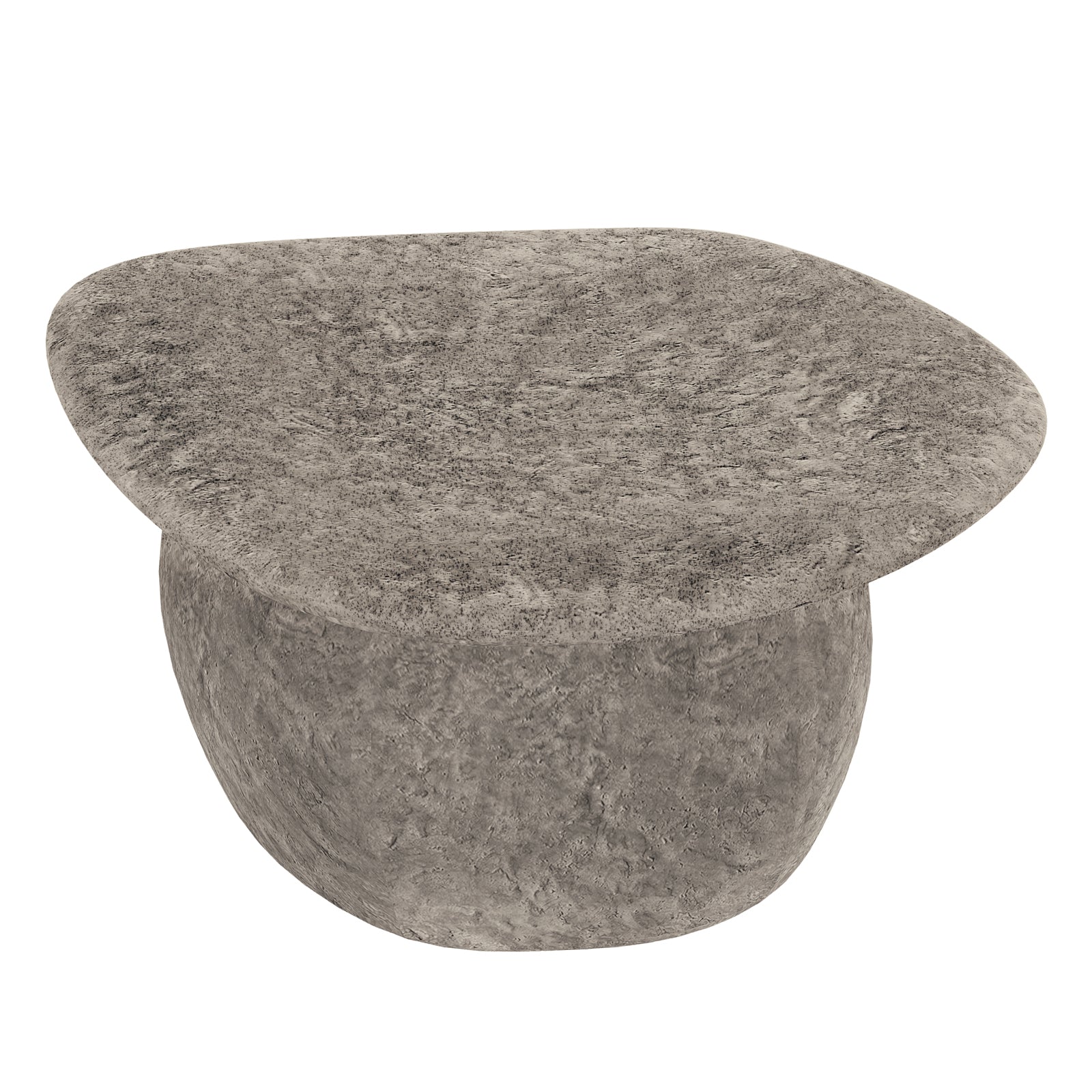 Cam Indoor & Outdoor Round Concrete Coffee Table features a smooth, organic round shape with a textured stone-like surface, showcasing its modern farmhouse aesthetic and durable concrete construction.