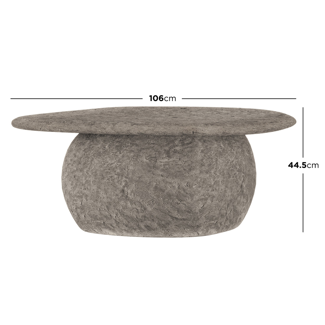 Cam Indoor & Outdoor Round Concrete Coffee Table - Stone; a robust, weatherproof table with an organic round shape and natural concrete texture, ideal for enhancing both indoor and outdoor modern farmhouse settings.
