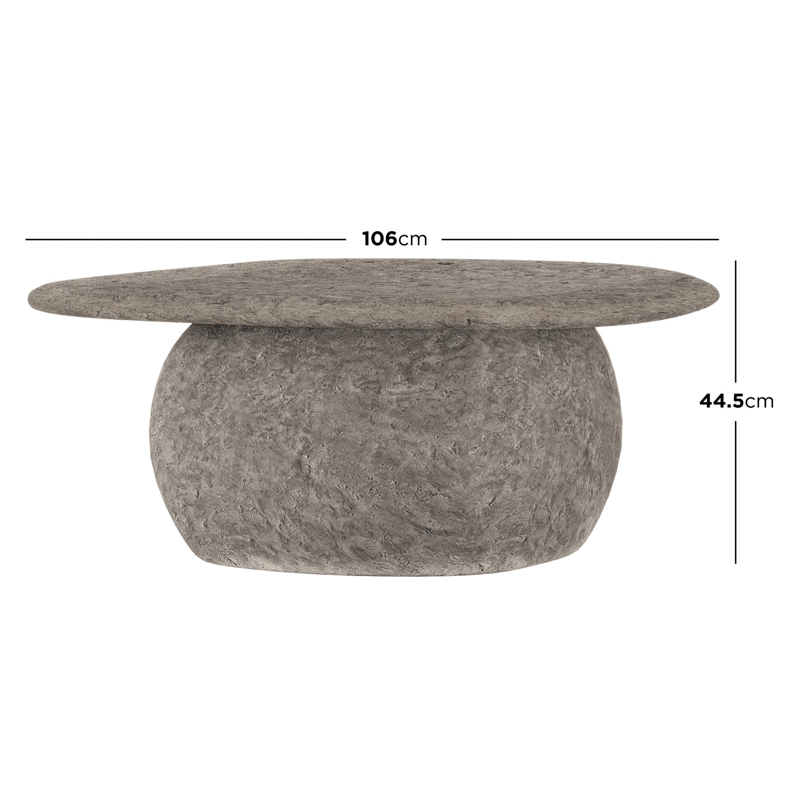 Cam Indoor & Outdoor Round Concrete Coffee Table - Stone; a robust, weatherproof table with an organic round shape and natural concrete texture, ideal for enhancing both indoor and outdoor modern farmhouse settings.
