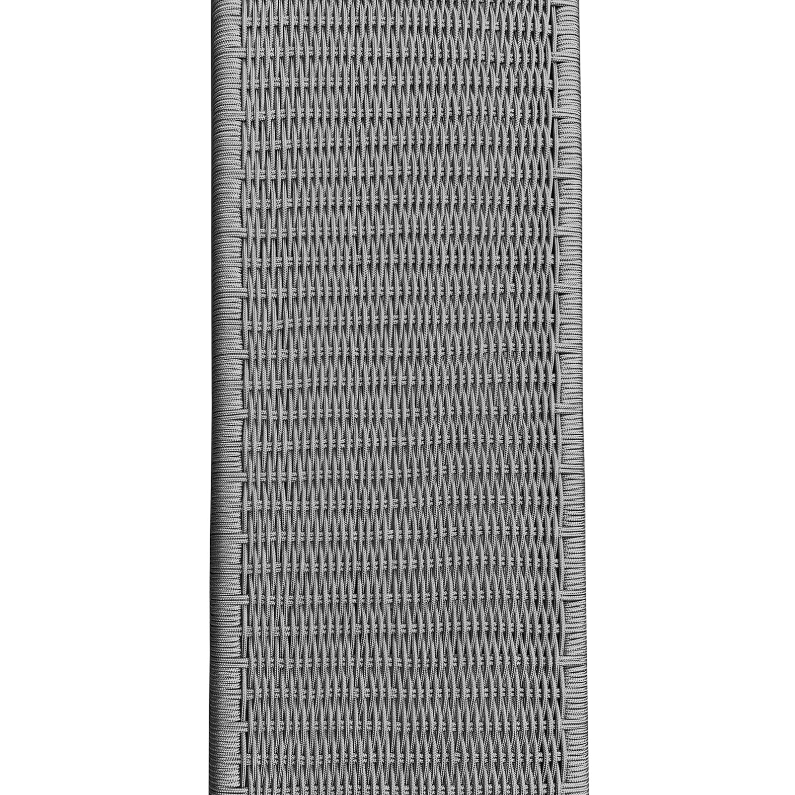 Fentan 4 Seater Solid Timber Outdoor Bench - Light Grey, showcases a close-up of the woven mat seat, highlighting its intricate pattern and solid acacia wood construction, emphasizing durability and outdoor elegance.